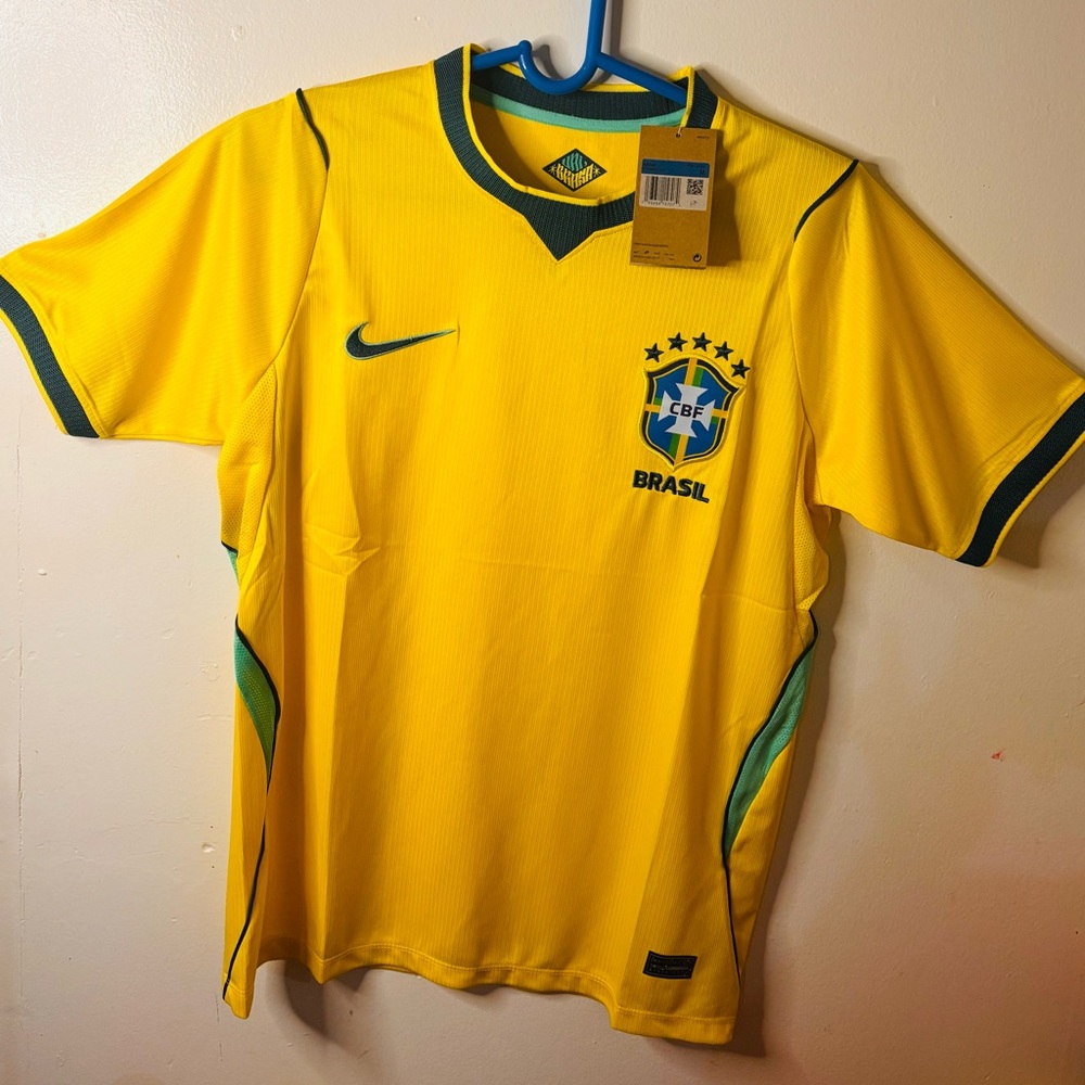 Nike Yellow Brazil Soccer Jersey with Green Trim